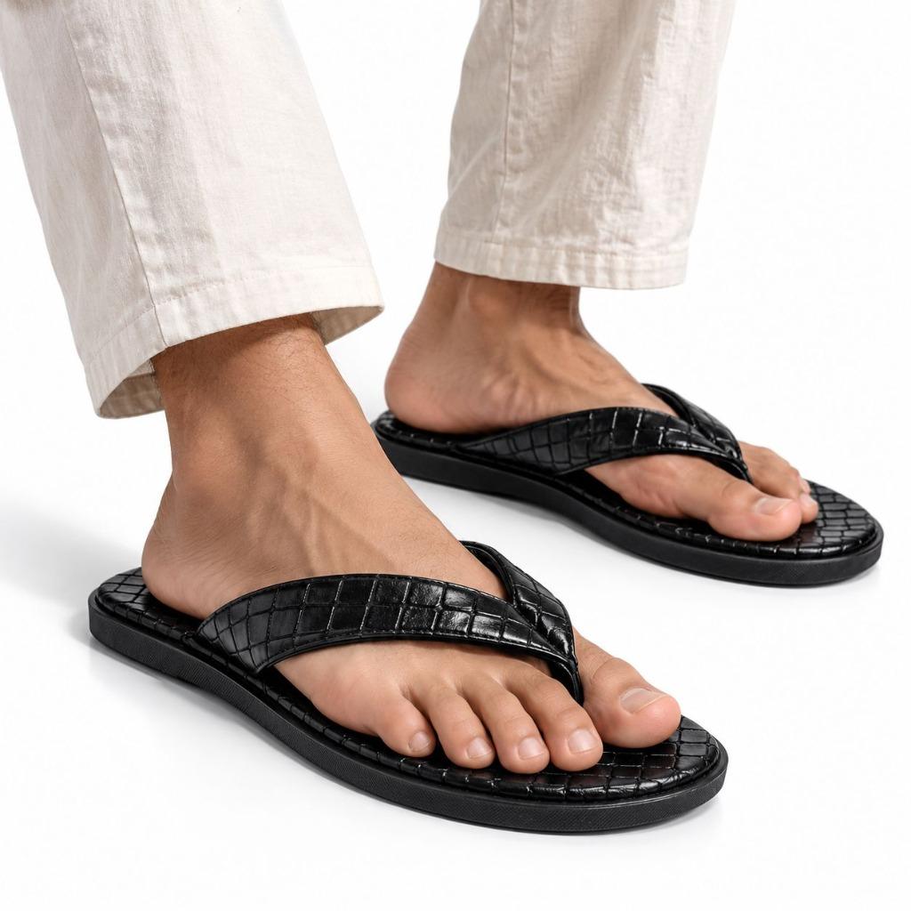 Leather V-Croc Chappals On Model